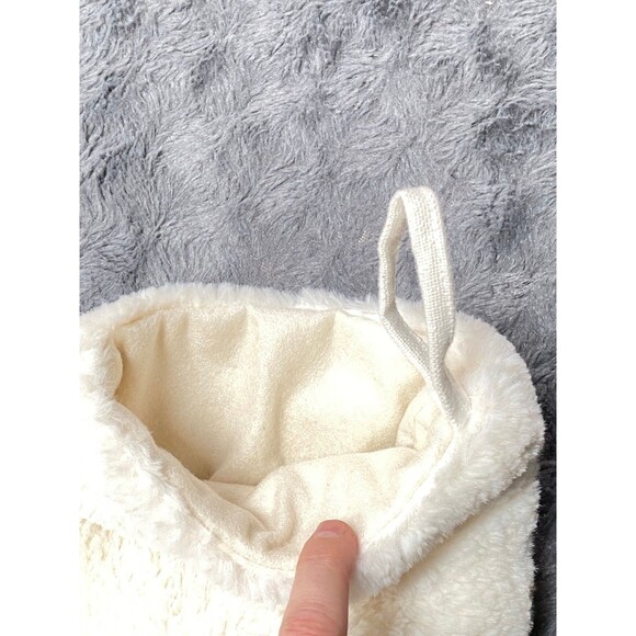 Gigi Seasons Christmas Stocking 18" White Fur Linen Silver Sequin Snowflake NWOT - Picture 6 of 12